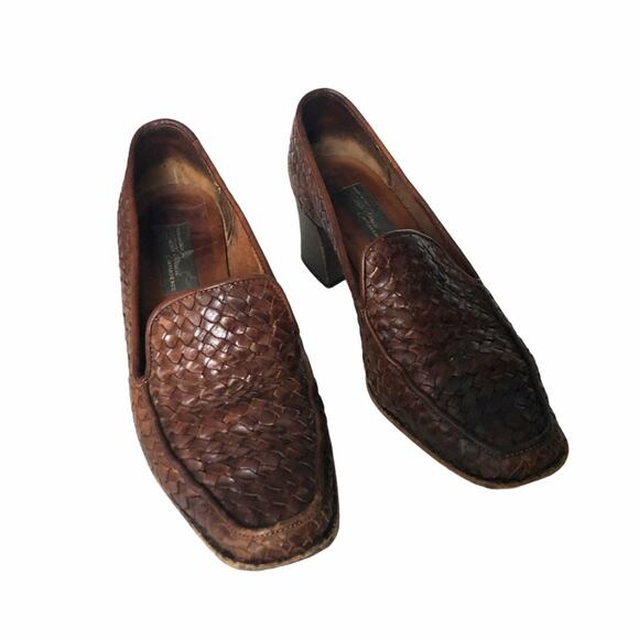Sesto Meucci Woven Loafer Block Heel Brown 7 Italy - Picture 2 of 12